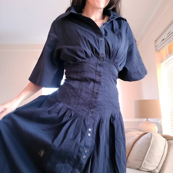 NWT Stretch-Cotton Poplin Pintuck Long-Midi Shirt Dress Banana Republic - Picture 1 of 7